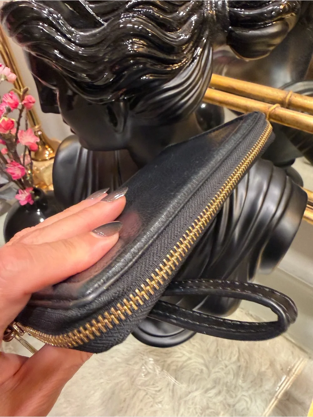 Michael Kors NWT Black Pebbled Leather Wristlet Wallet gold hardware $178 MSRP